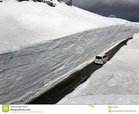 Car On The Road In A Snow Tunnel Editorial Photography Image Of