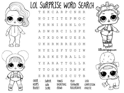 Lol Doll Athletic Club Word Search Lol Dolls Cool Coloring Pages