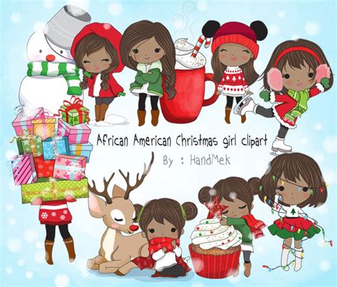 African American Christmas Girl Clip Art Instant Download Png Etsy