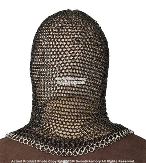 Black And Silver 2 Tone Chainmail Head Coif Hood Medieval Renaissance