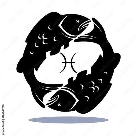 Sign Pisces Zodiac Horoscope Illustration Silhouettes Of Two Fish Symbol Of The Month March