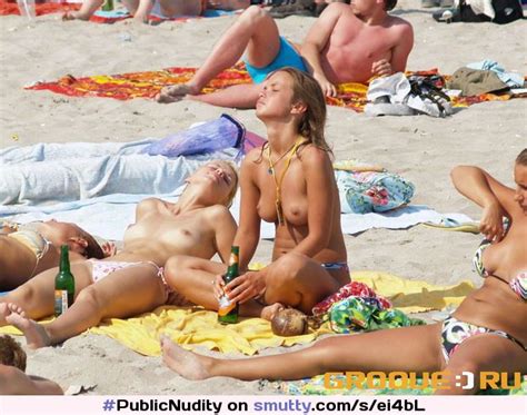 Publicnudity Casualnudity Outdoor Beach Tanlines Bikini Topless Beer Smutty