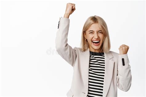 Enthusiastic Business Woman Corporate Female Ceo Raising Clenched Fist