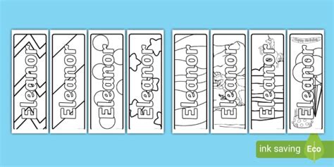 Free Eleanor Name Simple Colouring Bookmarks Twinkl