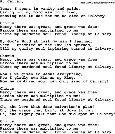Baptist Hymnal Christian Song At Calvary Lyrics With Pdf For Printing