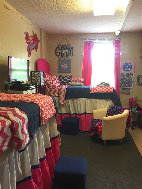 Pink And Blue Patterns Are Cute For Old Miss Dorm Rooms Dorm Layout Dorm Room Layouts Dorm