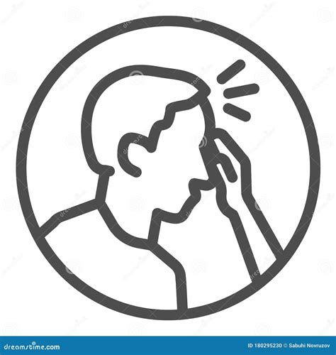 Man With Fever Line Icon Hand Touches Patient Forehead Symbol Outline