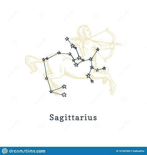 Zodiacal Constellation Of Sagittarius On Background Of Drawn Symbol In