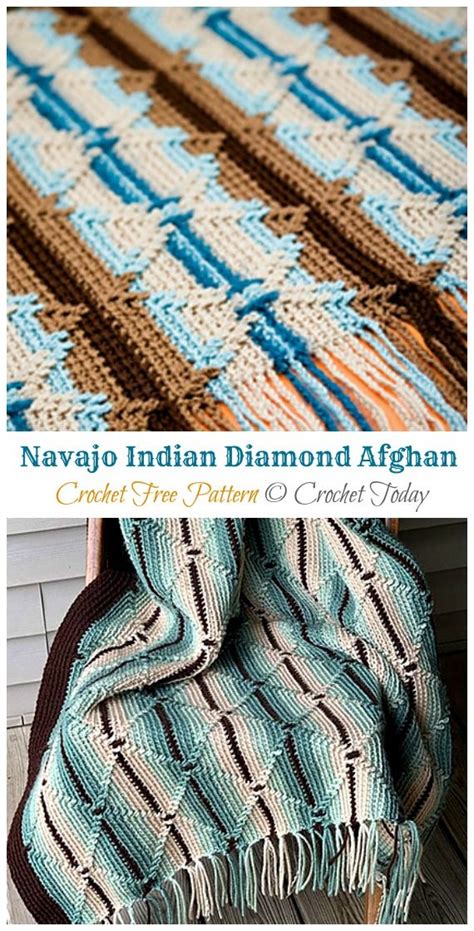 Navajo Indian Diamond Afghan ­crochet Free Pattern Video