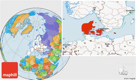 Use the isolate one or more countries option. Political Location Map of Denmark, highlighted continent
