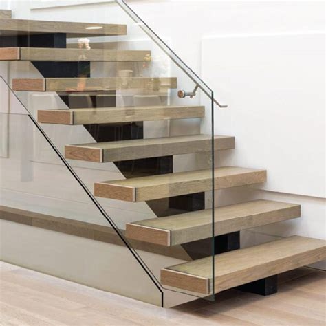 Modern Interior Use Standoff Glass Railing Mono Beam Straight Staircase