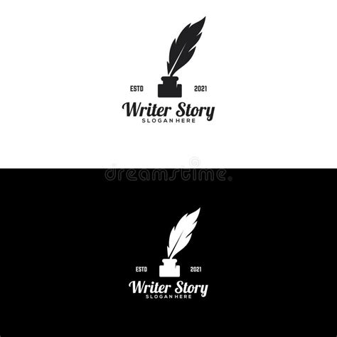 Writer Story Logo Design With Feather And Pen Old Stock Illustration