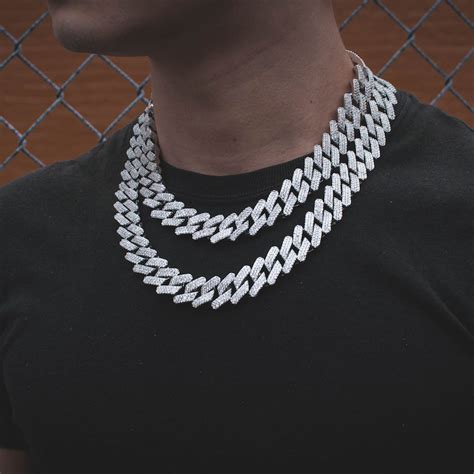 Straight Edge Prong Diamond Cuban Link Chain Choker Necklace Etsy