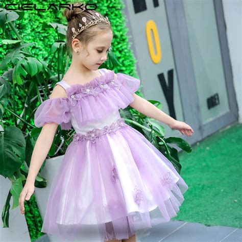 Cielarko Elegant Girls Party Dress Off Shoulder Kids Flower Princess