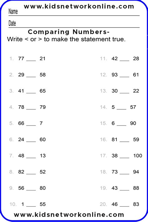 Identify Greater Smaller Numbers Worksheets