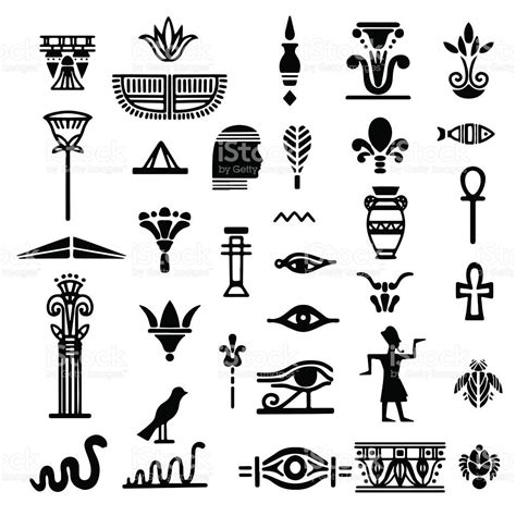 Egyptian Icon Set Black Silhouettes Hieroglyphs Royalty Free Stock