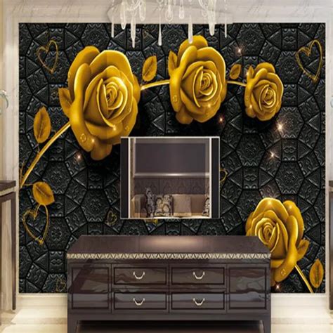 Gold Wallpaper Wall Mural 3d Luxury Embossed Golden Rose Non Woven