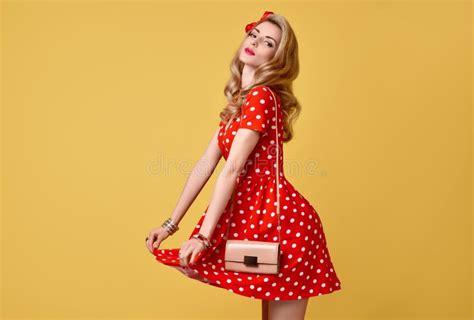 Fashion Pinup Girl In Red Polka Dots Dress Vintage Stock Image Image Of Beauty Girl 92124913