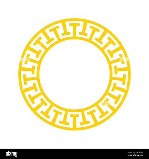 Abstract Yellow Decorative Greek Meander Circle Frame Vector Label
