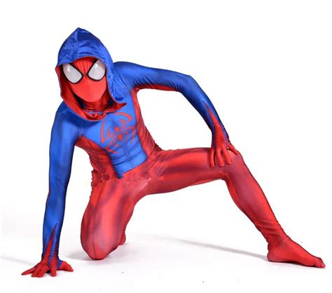 3d print red blue spiderman costume with hat halloween zentai suit lycra spandex spider man