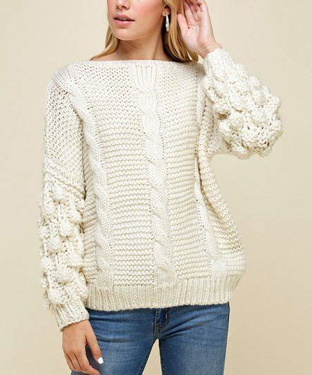 Simply Boho La Off White Cable Knit Puff Sleeve Sweater Puff Sleeve