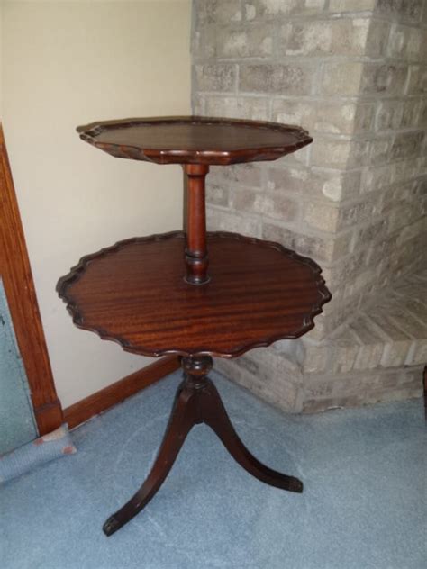 Antique Mahogany Wood Two Tier Pie Shaped Side Table Etsy