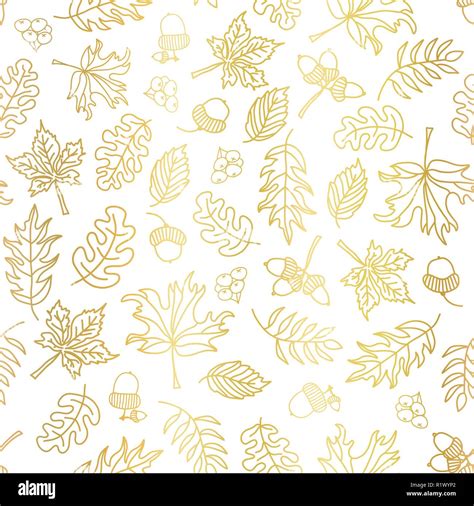 Gold Foil Autumn Leaves Seamless Vector Background Golden