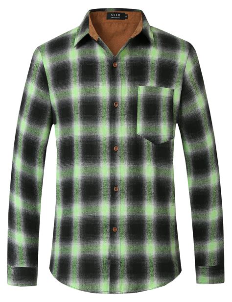 Sslr Flannel Shirts For Men Long Sleeve Button Down Shirt Lightweight Plaid Brushed Casual