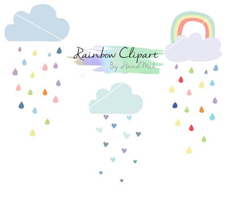 Rainbow Clip Art Rain Cloud Raindrops Clipart Png File 300 Etsy