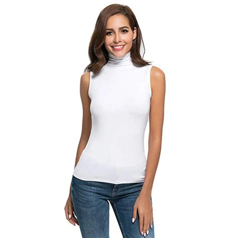 Womens Sleeveless Solid Slim Fit Turtleneck Tee Shirt Top Blouse In