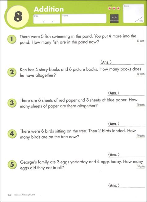 Welcome to our 1st grade addition word problems worksheets. Word Problems Workbook - Grade 1 | Kumon Publishers ...