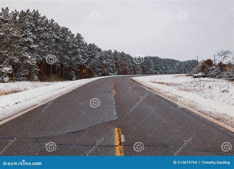 First Snowfall Winter Of 2021 Stock Photo Image Of Road Midwest