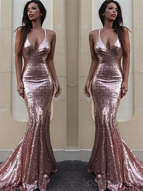 Sexy Backless Rose Gold Sequin Mermaid Evening Prom Dresses Popular 2 Sposadresses