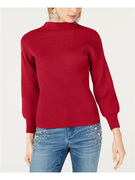 Inc Inc Womens Red Volume Sleeve Ribbed Long Sleeve Crew Neck Sweater Size L