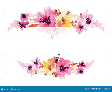 Watercolor Hand Painted Pink Floral Design Stock Illustration