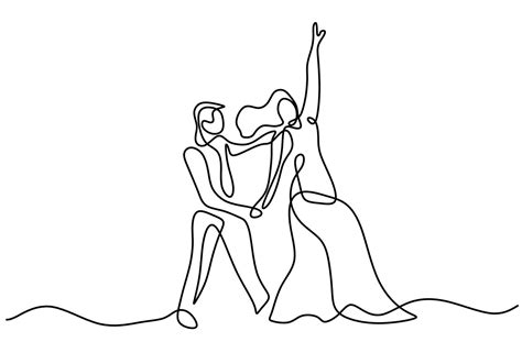 Continuous One Line Drawing Of Couple Dance Isolated On White