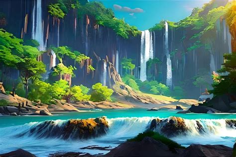 Anime Scenery Large Waterfall By Rockfrance27pro On Deviantart