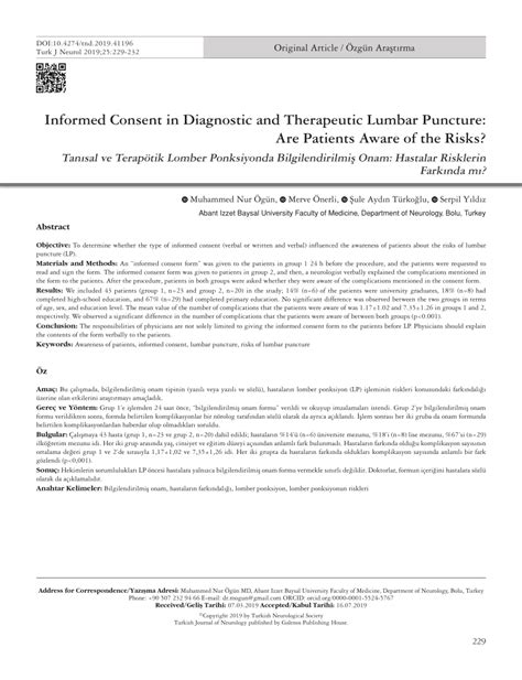 Pdf Informed Consent In Diagnostic And Therapeutic Lumbar Puncture