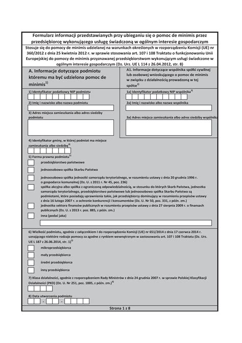 Formularz Informacji Przedstawianych Przy Ubieganiu Się O Pomoc De Minimi