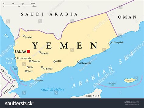 Yemen Political Map Capital Sanaa National Stock Vector 215564950