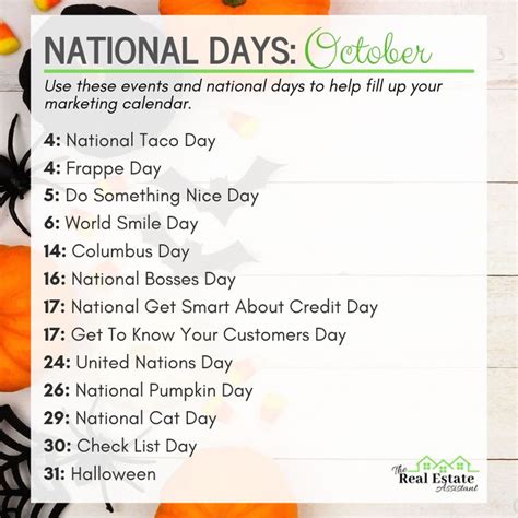 An Image Of National Days Calendar With Pumpkins And Spider Web On Its