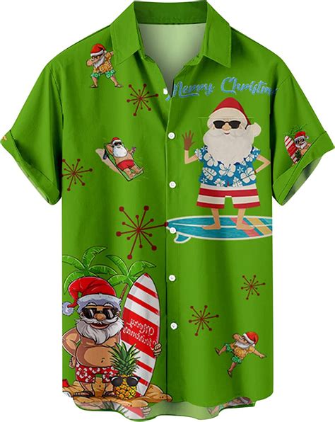Nzwiluns Christmas Button Up Shirts For Men S Santa Claus Party Tropical Ugly Hawaiian Christmas