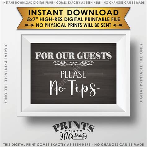 For Our Guests Please No Tips Sign No Tipping Basket Sign Etsy