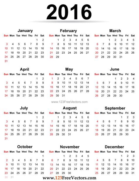 2016 Calendar Printable Free by 123freevectors on DeviantArt