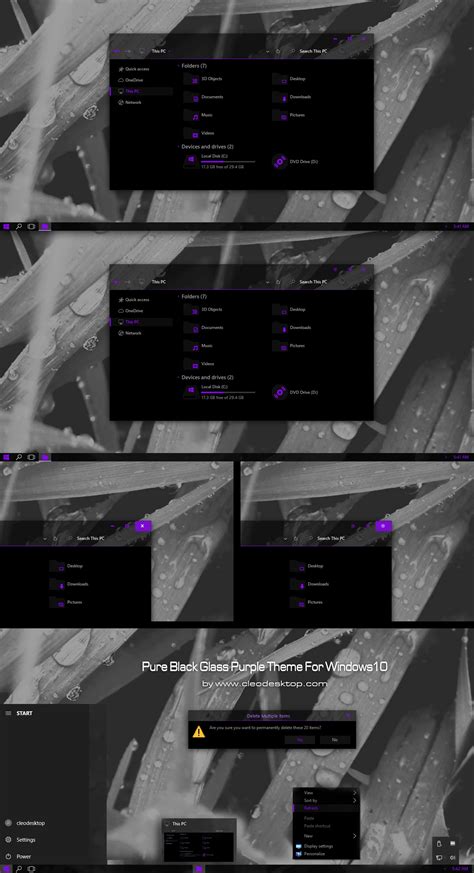 Pure Black Glass Purple Theme Windows 10 Cleodesktop