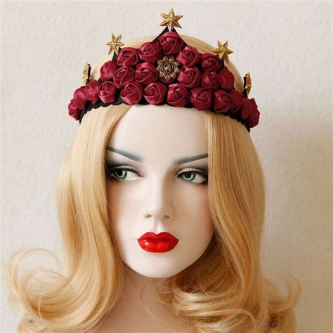 new women headband red rose flower hexagram star crown hair band garland elastic headpiece fancy
