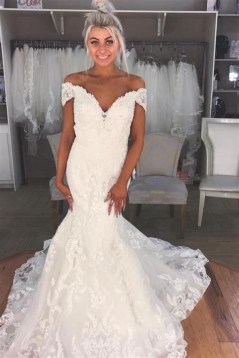 Black wedding dresses are often considered to be rebellious or rocked only by goth queens. Glamorous Mermaid Off-the-Shoulder Wedding Dresses 2018 ...