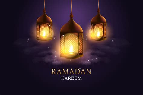 Arabic Lantern With Burning Candle Set Ramadan Kareem Vector