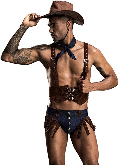 Amazon Com Artibetter Mens Sexy Wild West Western Cowboy Costume Cosplay Underwear Lingerie Set