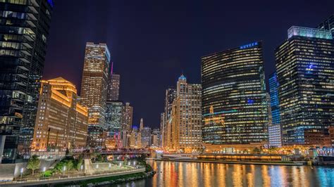 River Between Chicago City Buildings In USA HD Travel Wallpapers | HD ...